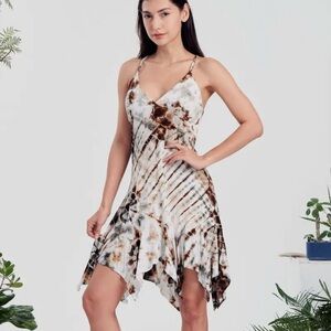 Kathmandu Fairy Elegant Tie-Dye Spaghetti Strap Dress NEW Festival Rave white